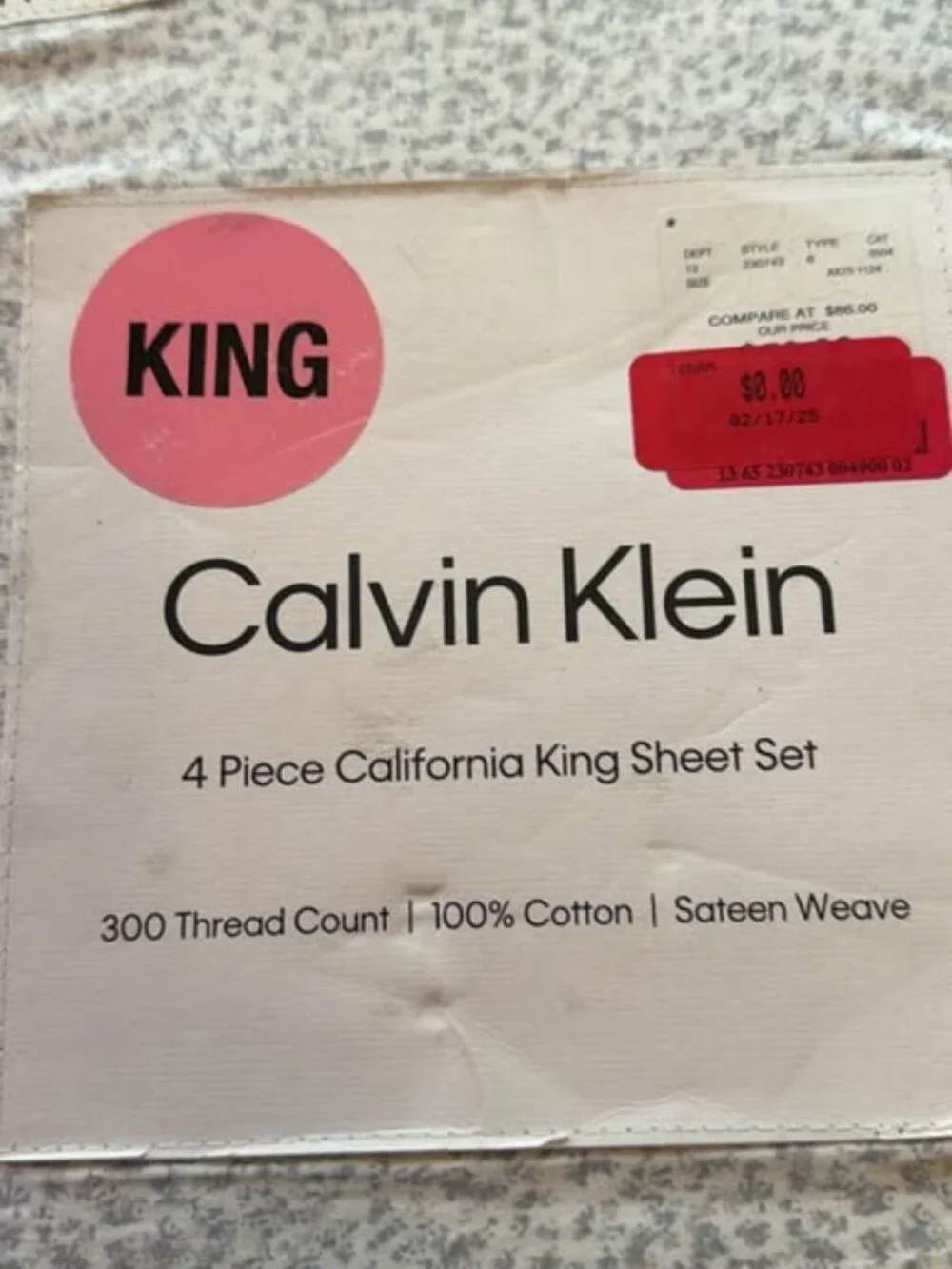 New Calvin Klein 4-Piece Grey Floral California King Sheet Set